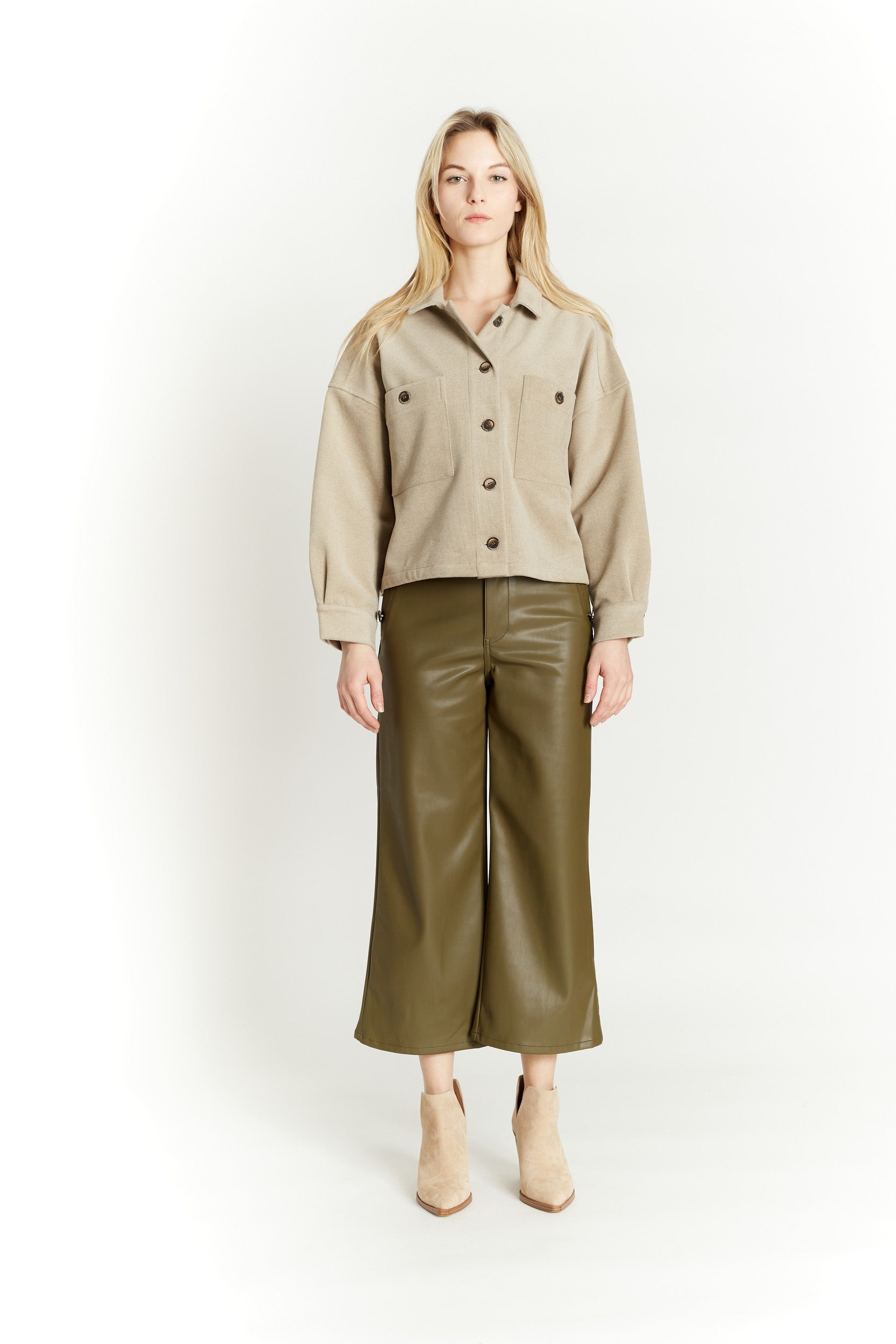  Oat New York Cropped Shacket by Oat New York - Birch Grey - Bonton