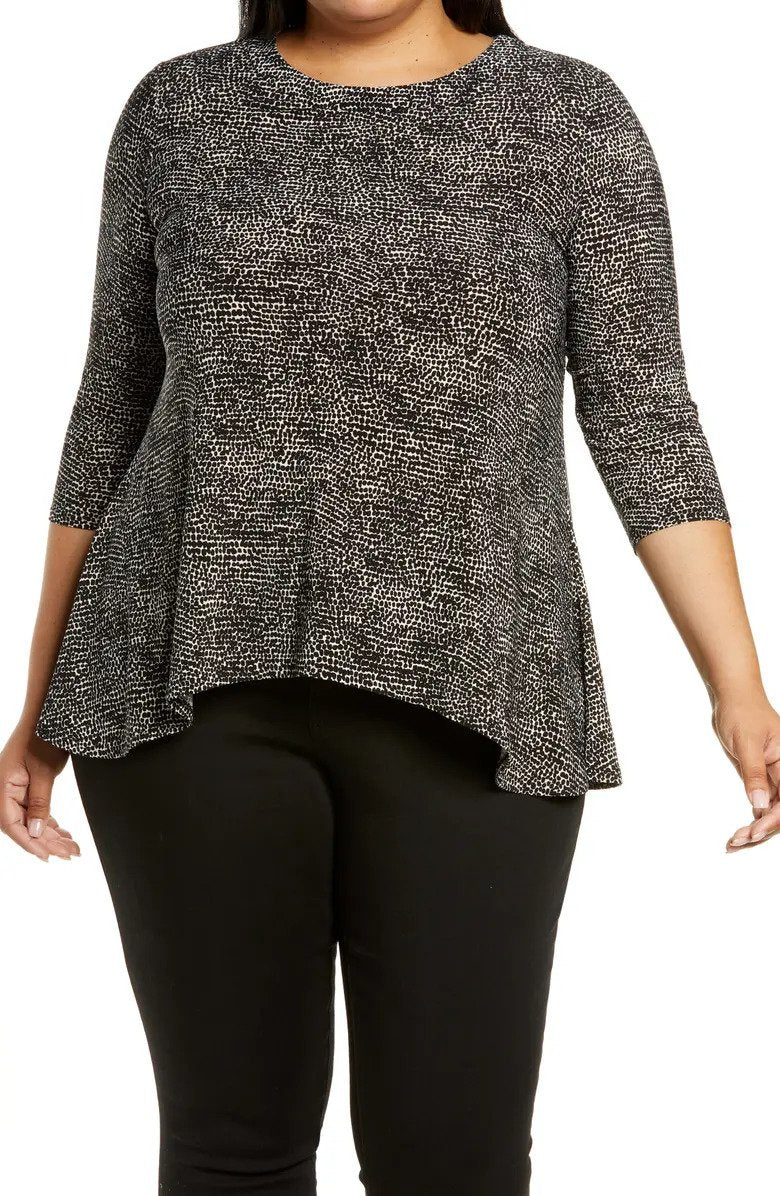  Anne Klein Plus Size Dot Print ITY Sharkbite Top - Anne Black/ Anne White - Bonton
