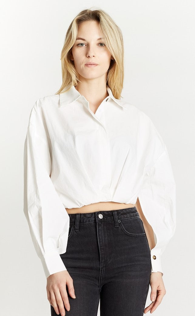 Oat New York Cropped Blouse with Button Cuffs - Off White - Bonton