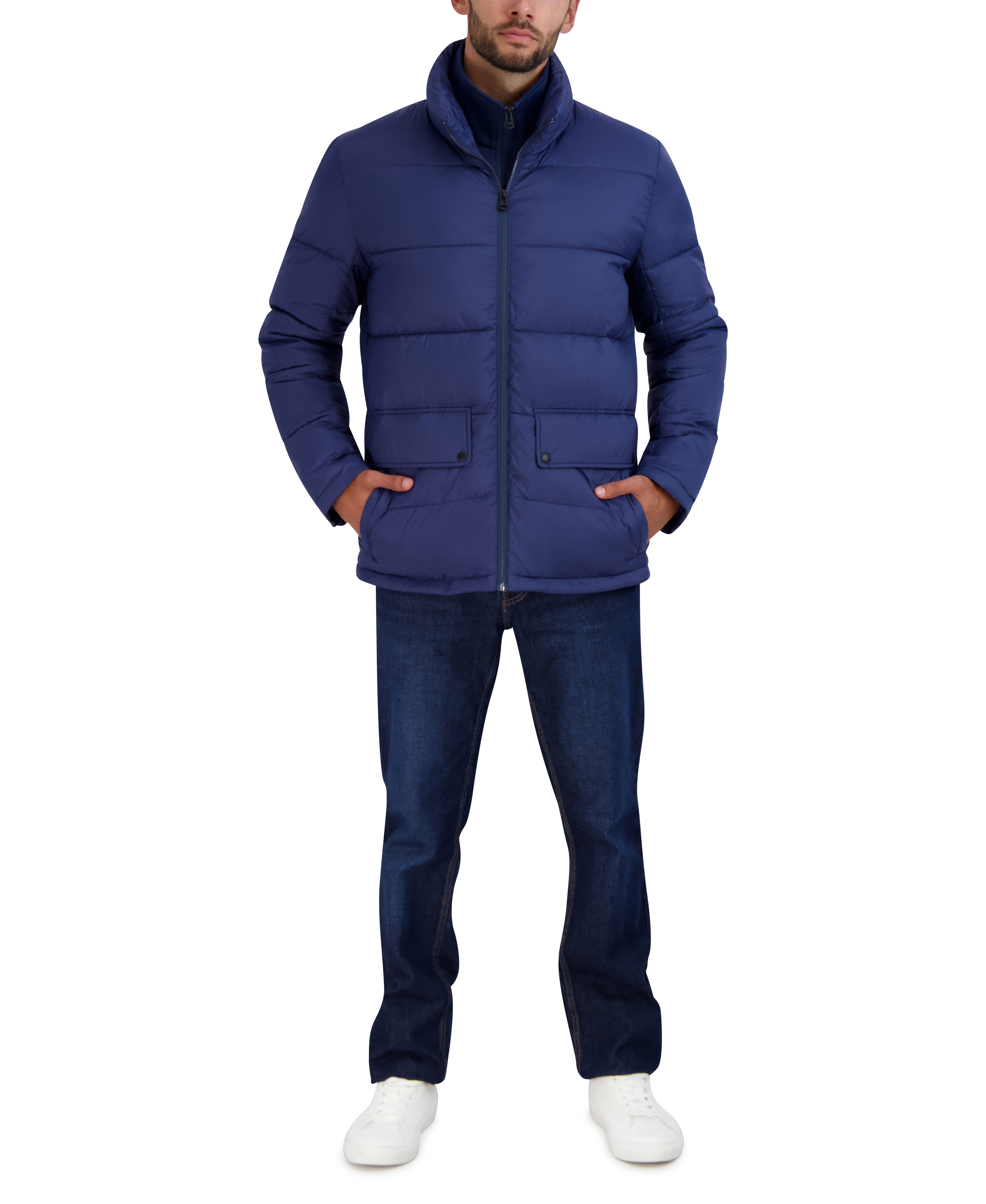  Cole Haan Men's Puffer Jacket with Stand-up Collar - Navy - Bonton