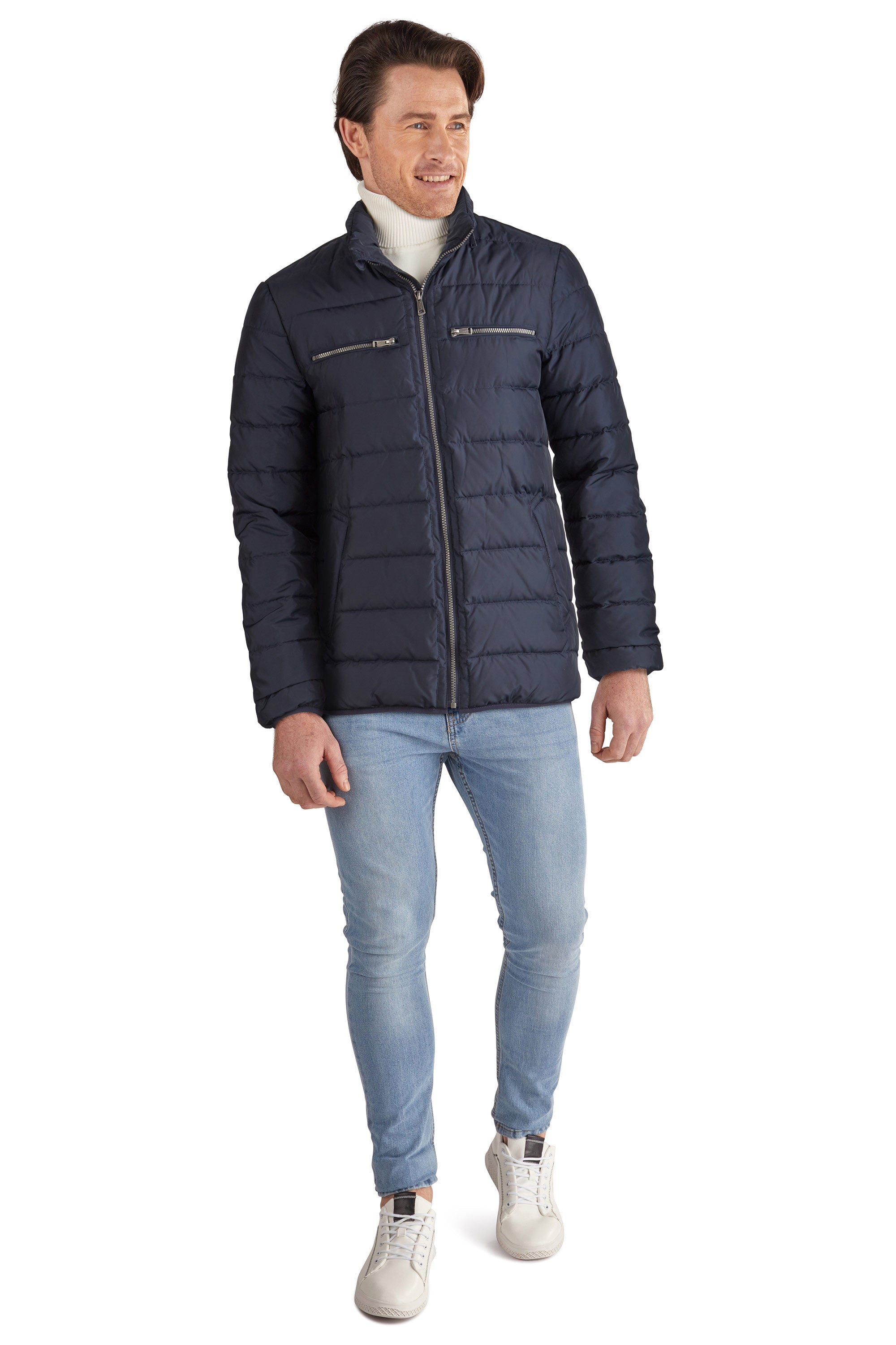  Cole Haan Men's Down Jacket with Front Zipper - Navy - Bonton
