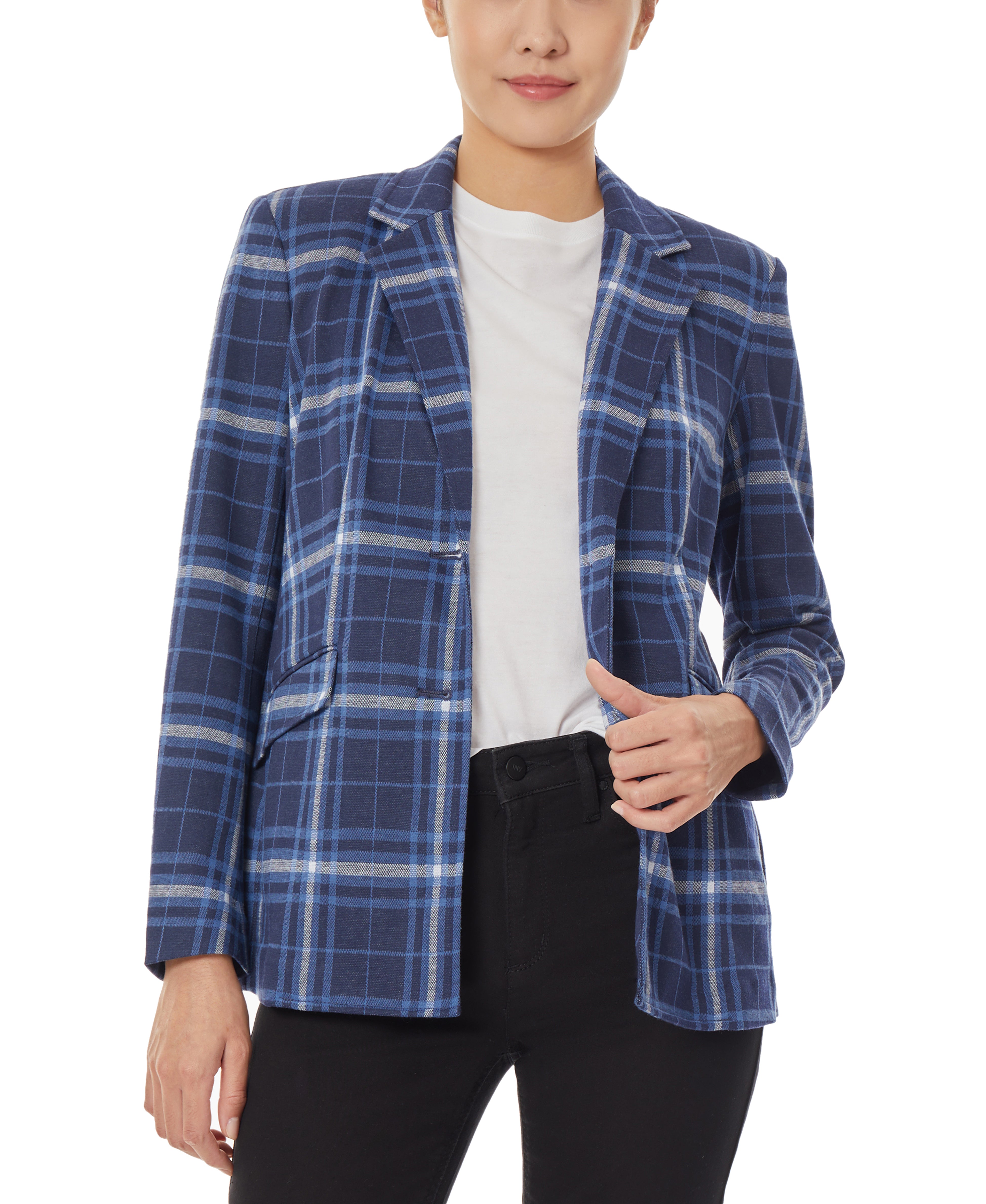  Jones New York Plaid Two Button Jacket - Collection Navy Combo - Bonton