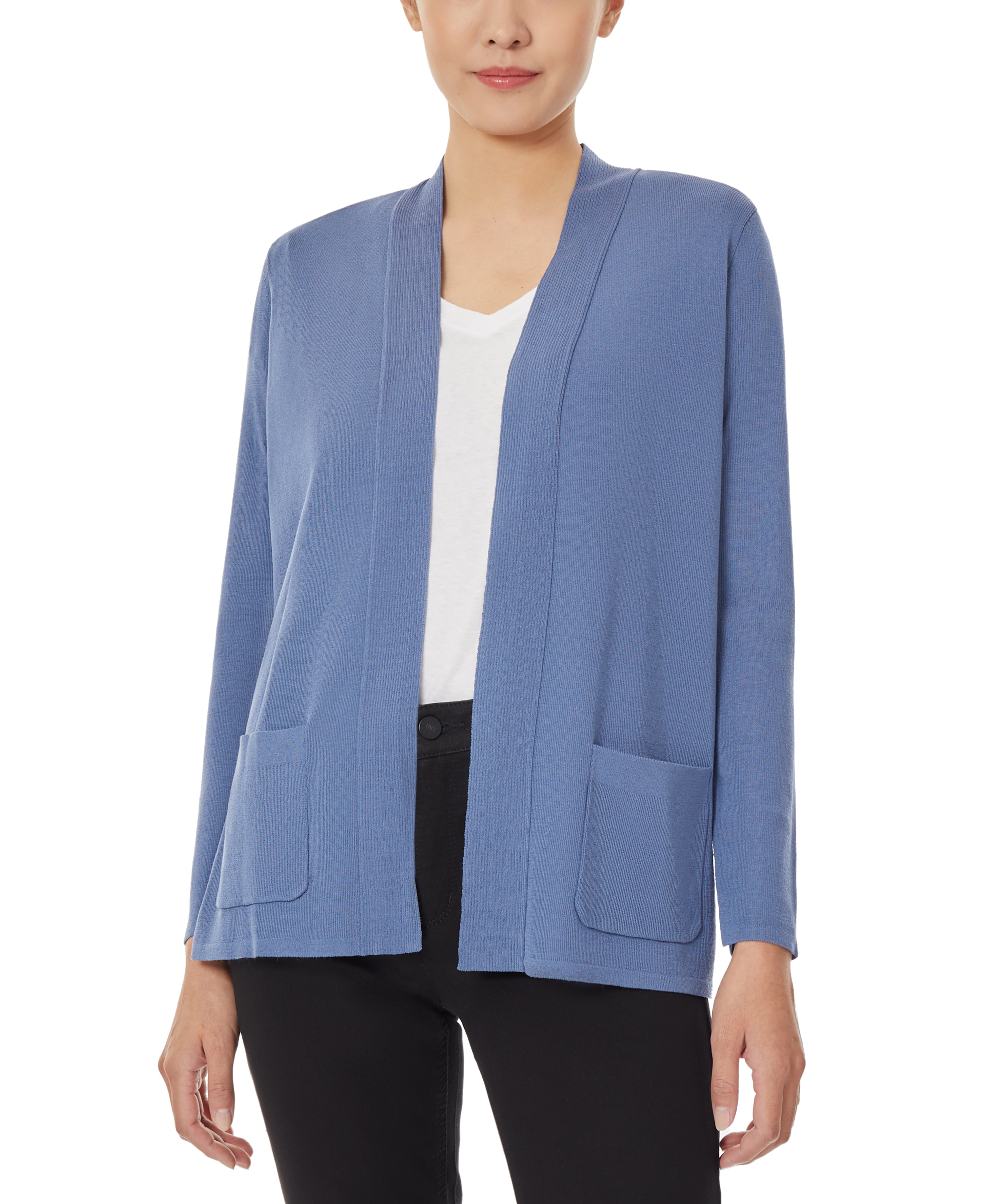  Jones New York Open Front Ribbed Blue Icon Cardigan - Mineral Blue - Bonton
