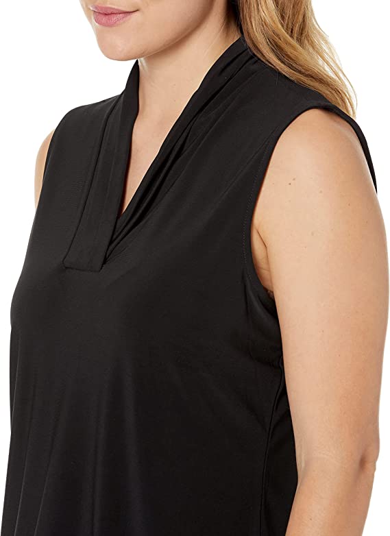  Anne Klein Triple Pleat Split Neck Top - White - Bonton