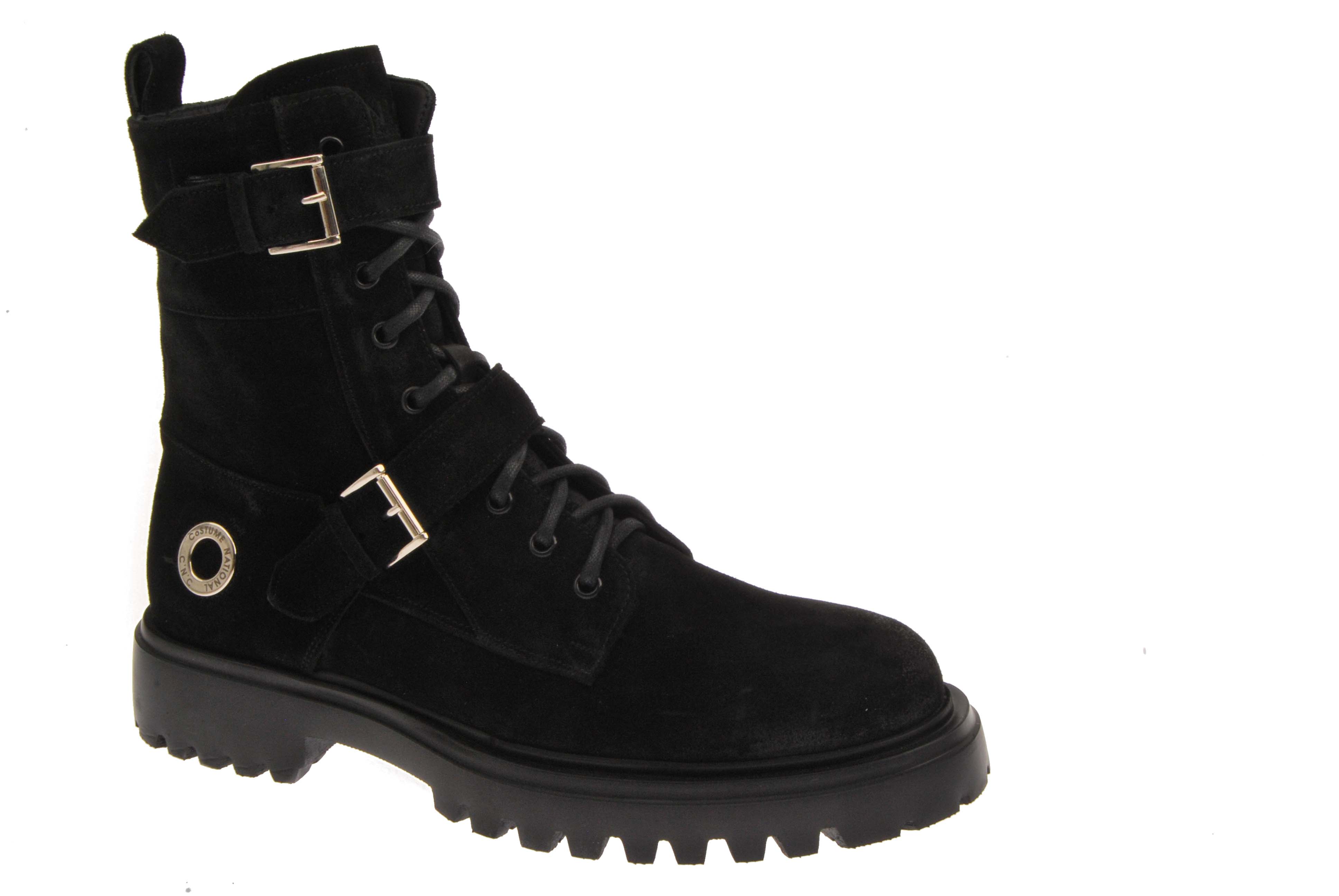   Costume National Greased Suede Combat Boot by Costume National - Black - Bonton