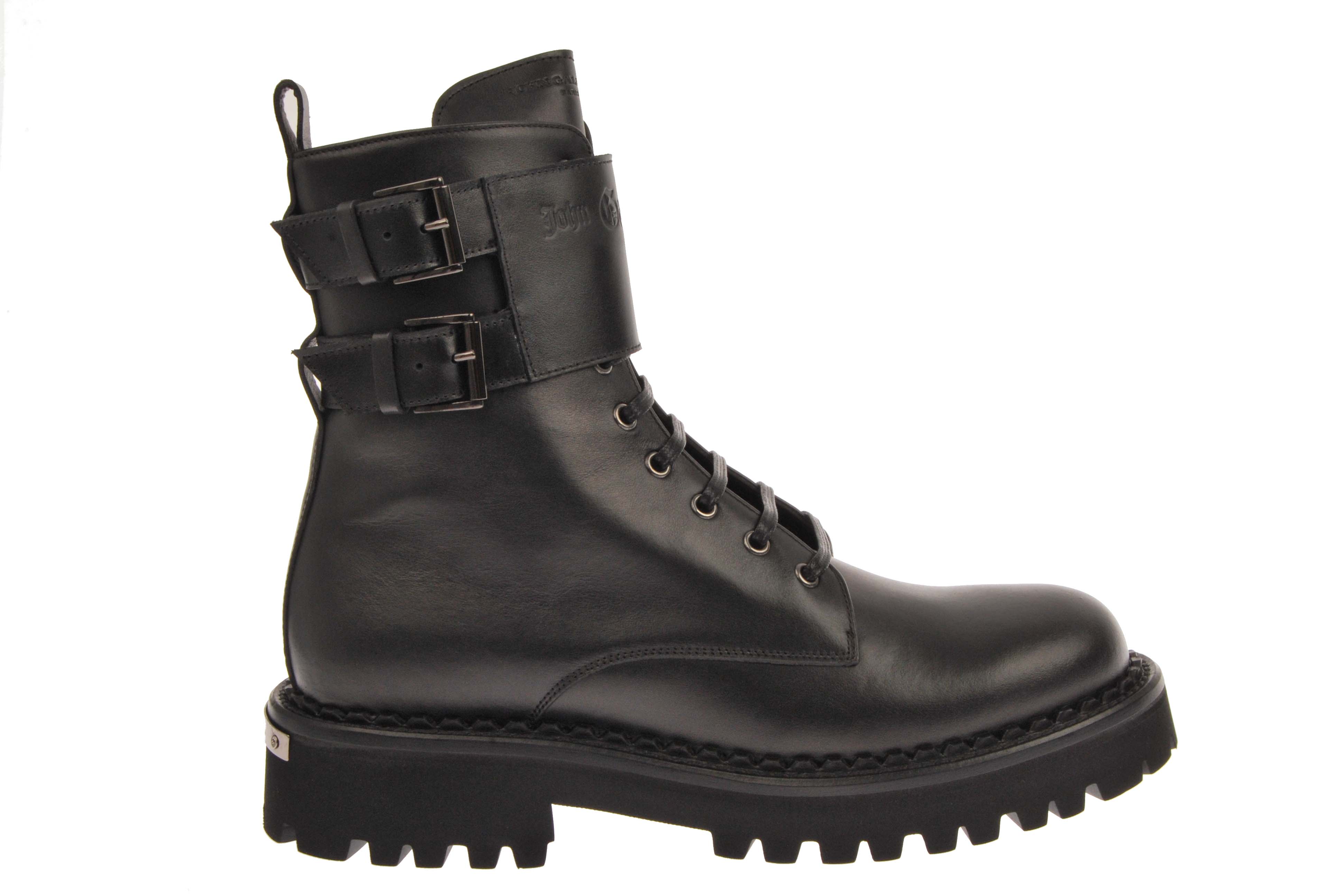  John Galliano Leather Boots with Ankle Monk Straps - Black - Bonton