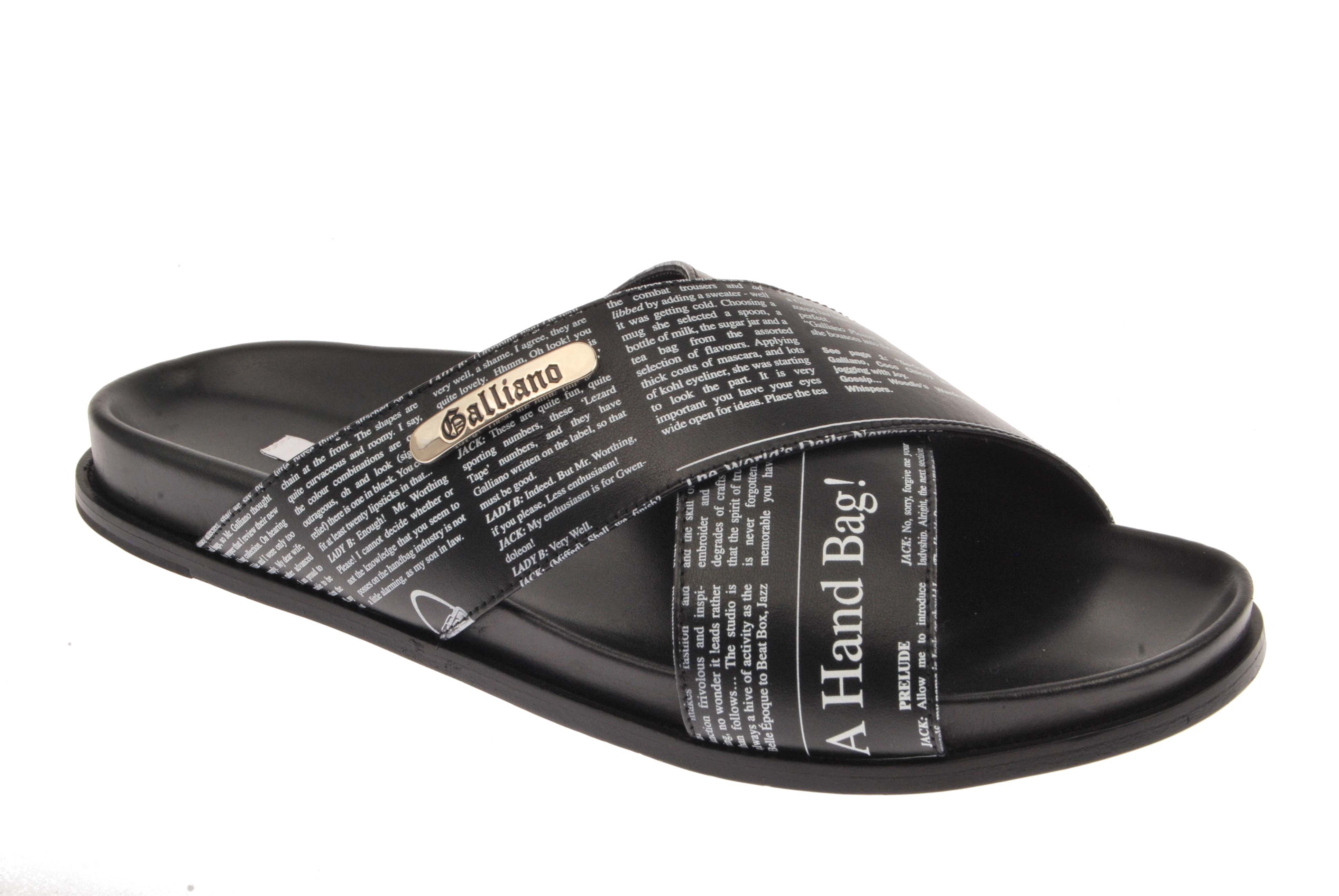  John Galliano Cross Strap Newsprint Slide - Black - Bonton