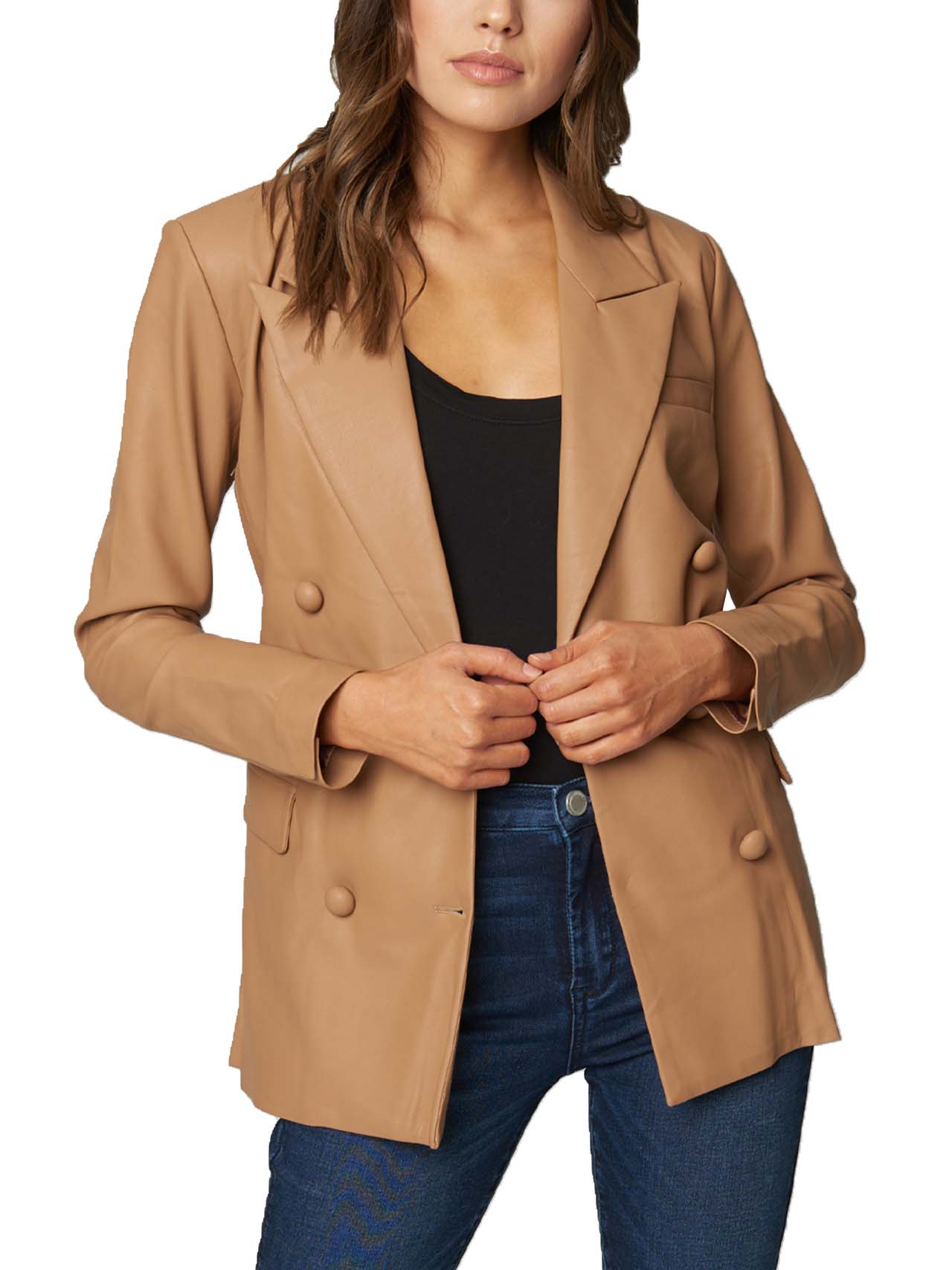  BlankNYC Sleek Vegan Leather Blazer - Khaki - Bonton