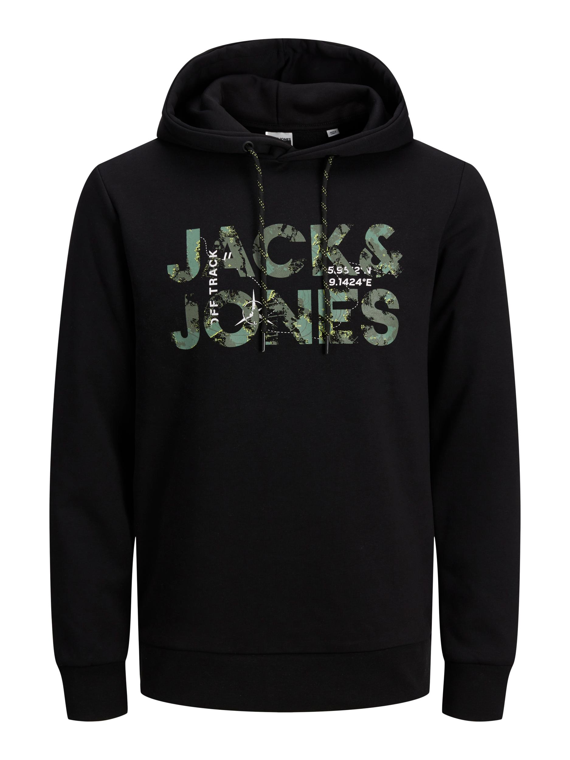  Jack & Jones Tech Logo Sweat Hoodie - Black - Bonton