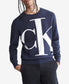  Calvin Klein Long Sleeves Logo Supima Crew - Dark Sapphire - Bonton