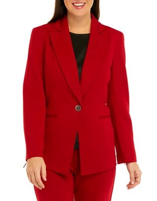  Kasper One Button Notch Collar Jacket With Sleeve Zippers - Fire Red - Bonton