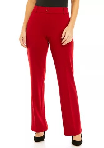  Kasper Pull On Faux Fly Wide Leg Trouser In Ponte - Fire Red - Bonton