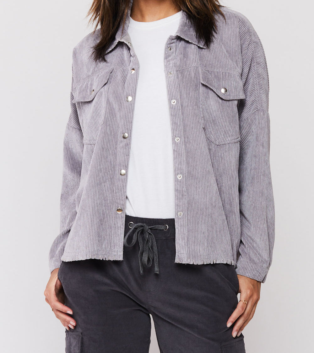   Velvet Heart Carmele Long Sleeve Button Down Corduroy Jacket - Light Gray - Bonton