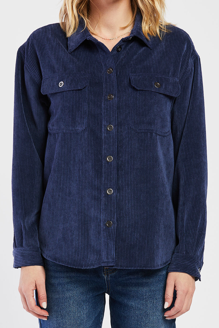   Velvet Heart Carmele Long Sleeve Button Down Corduroy Jacket - Blue Floral Bloom - Bonton