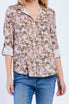   Velvet Heart Elisa Rolled Tab Sleeve Button Down Shirt - Beige Floral Bloom - Bonton