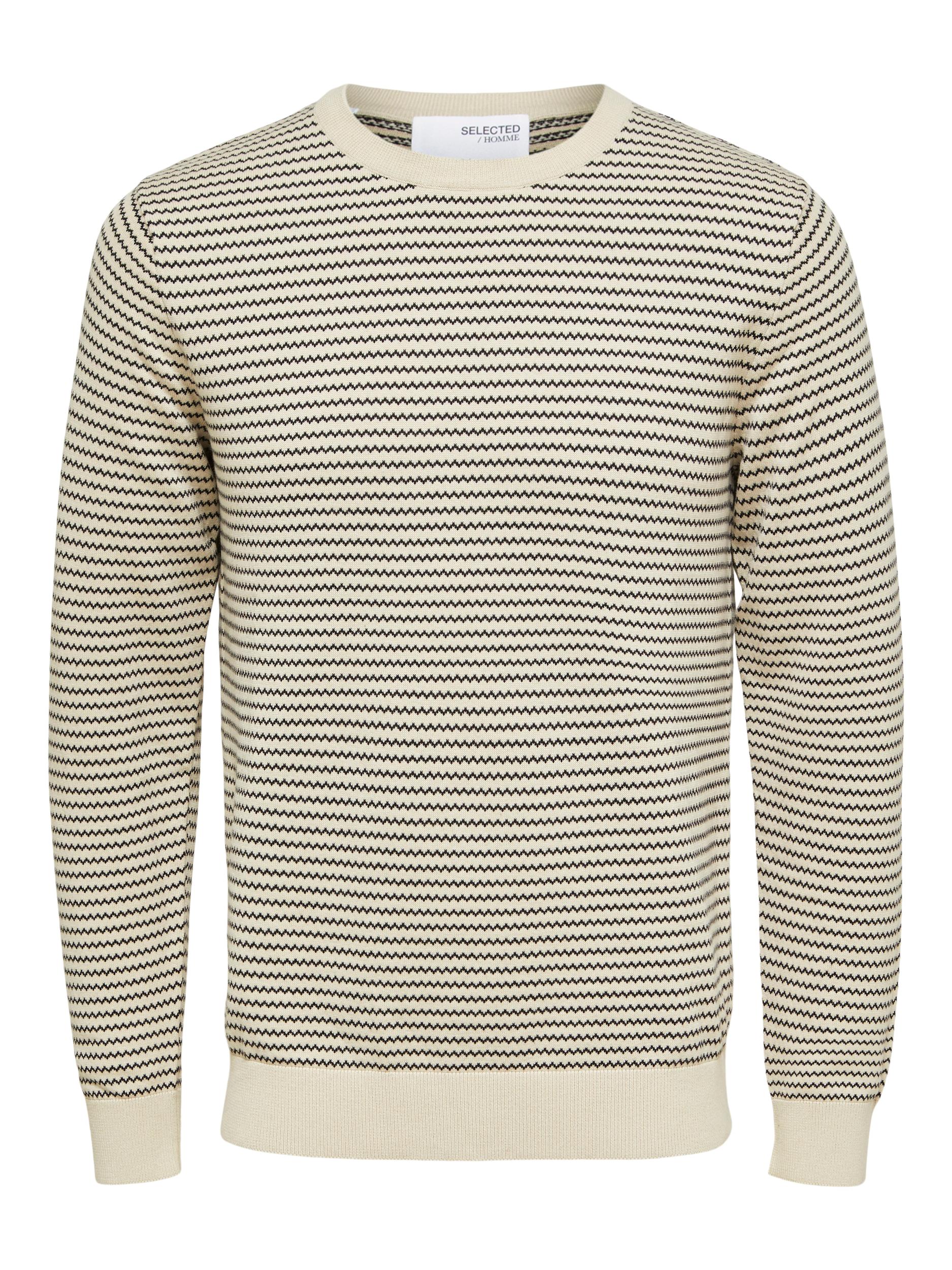  Selected Homme Robin Knit Stripe Crew Neck - Oatmeal - Bonton
