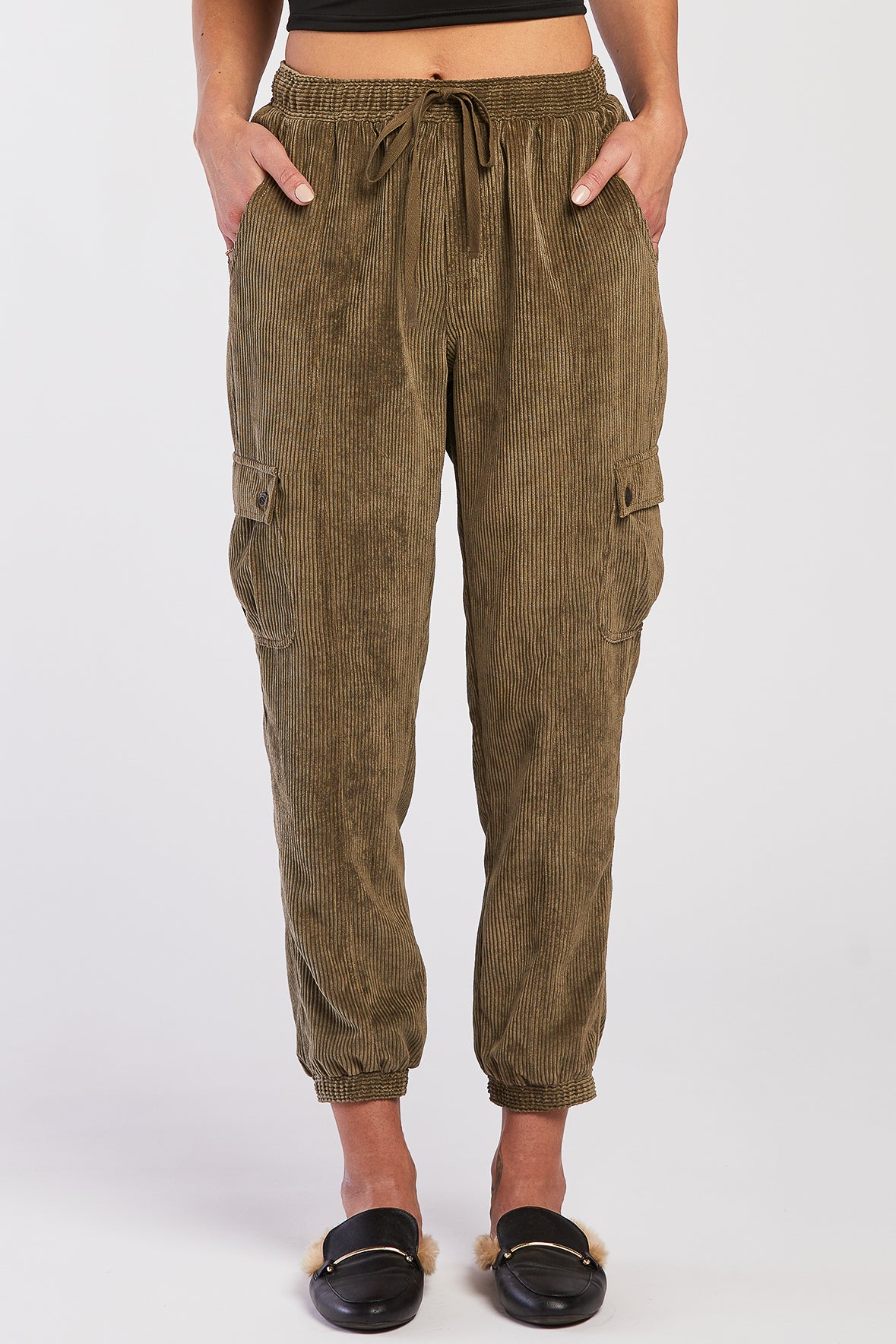   Velvet Heart Sylvia Pull On Elastic Drawstring Cargo Jogger - Olive - Bonton