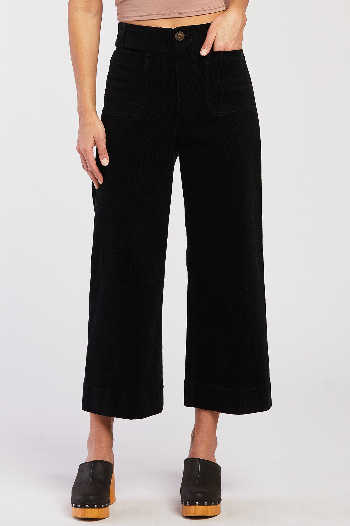   Velvet Heart Alyx Cropped Wide Leg Corduroy Pant Button Zip Closure - Black - Bonton