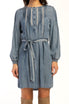   Velvet Heart Evie Long Sleeve Smocked Cuff, Banded Collar, Half Button Pop Over Dress, - Malibu - Bonton