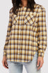   Velvet Heart Long Sleeve Button Down Shirt, Chest Patch Pockets Shirred Shoulder Detail - Yellow Brown Lurex Plaid - Bonton