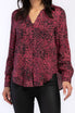   Velvet Heart Eleni Long Sleeve Loop Button Down Closure Chest Patch Pockets Rounded Hem - Burgundy Leopard - Bonton