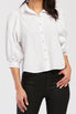   Velvet Heart Teegan 3/4 Puff Sleeve Pearl Button Down Top Shirred Shoulder Top - White - Bonton