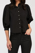   Velvet Heart Teegan 3/4 Puff Sleeve Pearl Button Down Top Shirred Shoulder Top - Black - Bonton