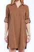   Velvet Heart Lizbeth Rolled Tab Sleeve Pop Over Shift Dress Split Neck With 2 Button - Khaki - Bonton