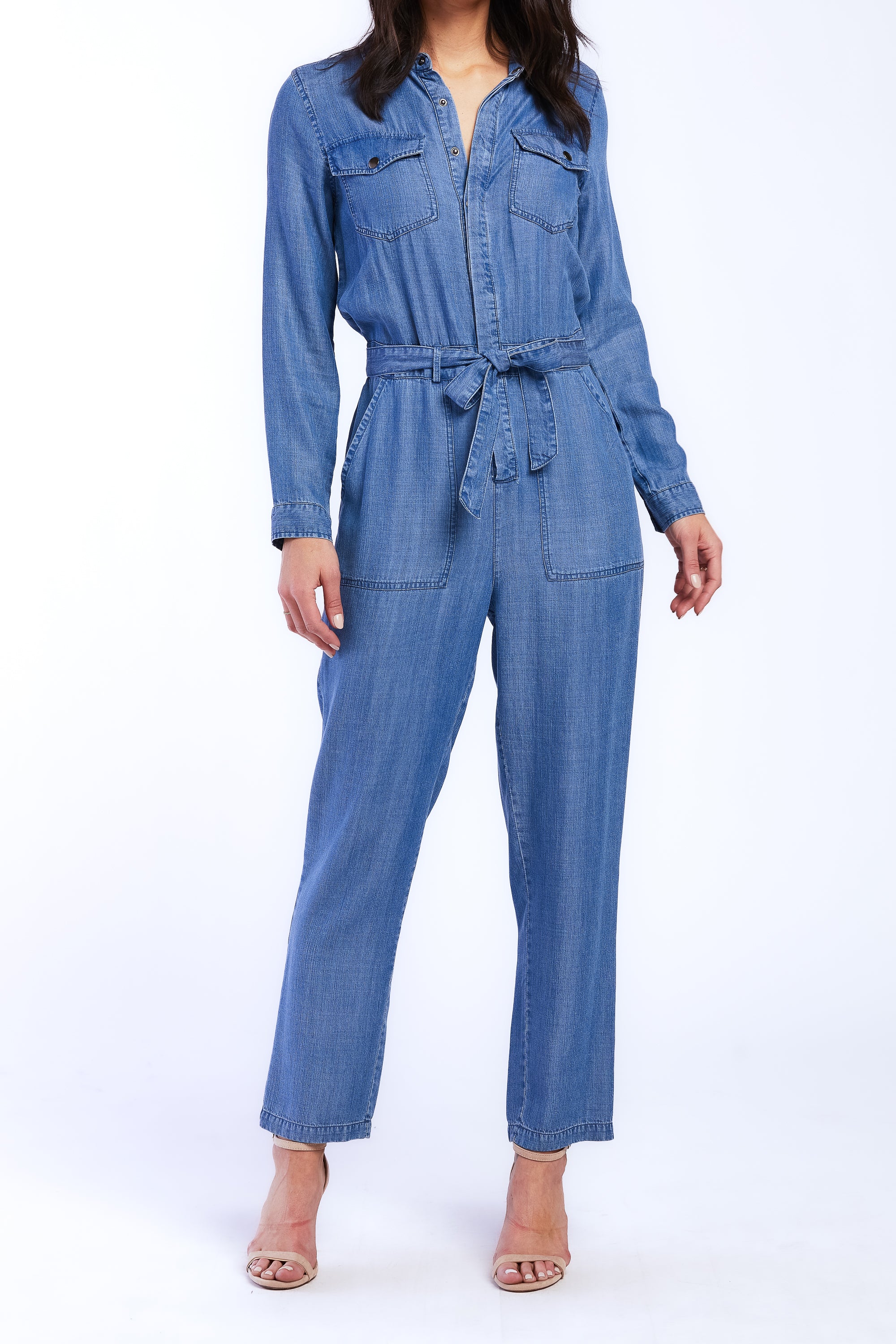   Velvet Heart Cantrelle Long Sleeve Pull On Jumpsuit, Loose Leg, Half Button Down - Classic Indigo - Bonton