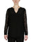 Split Neck Top W/Combo Lace Sleeve