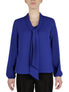 Kasper Long Sleeve Bow Crepe Blouse - Royal Blue - Bonton