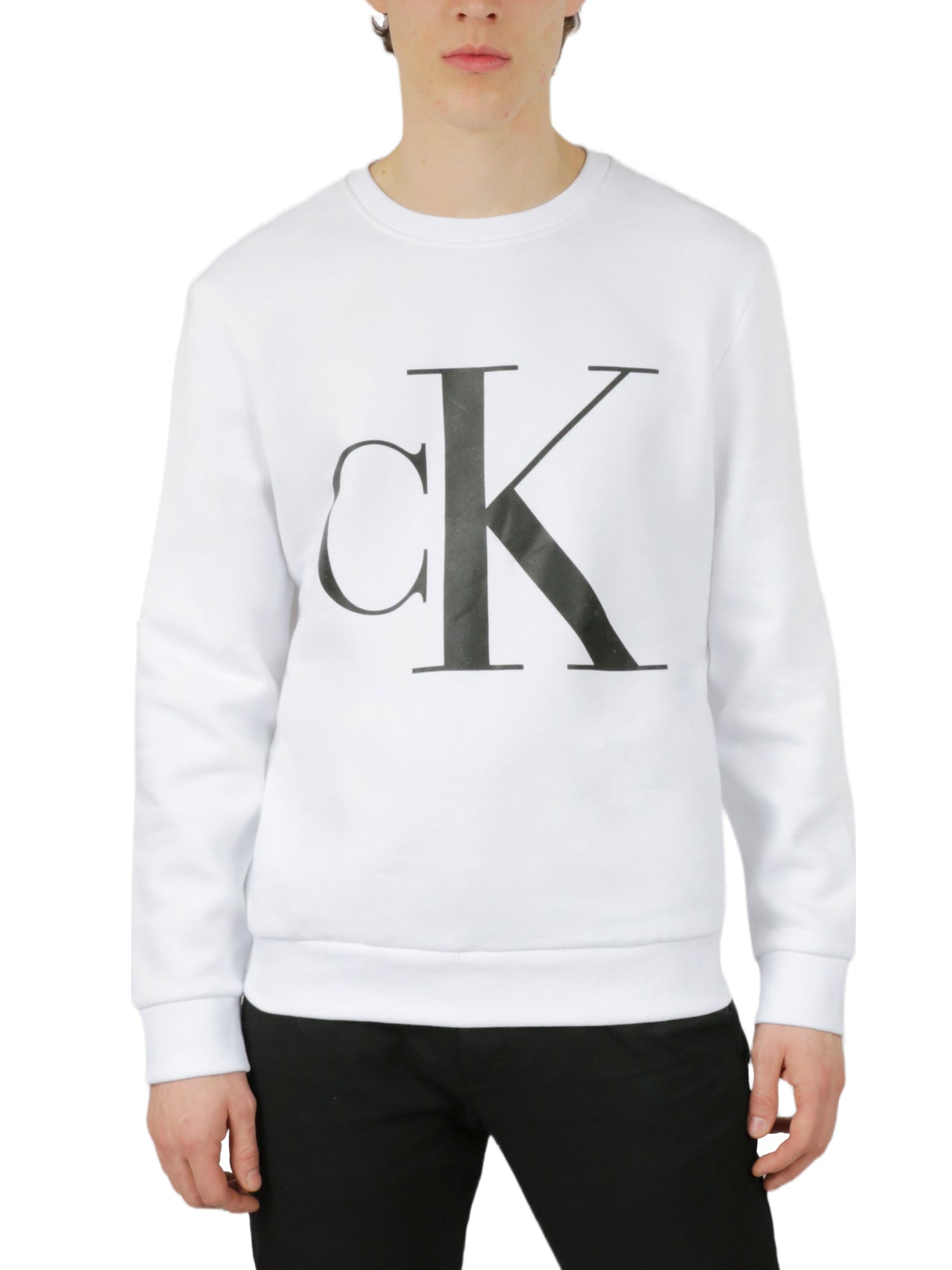  Calvin Klein Long Sleeves Monogram Sweatshirt - Brilliant White - Bonton