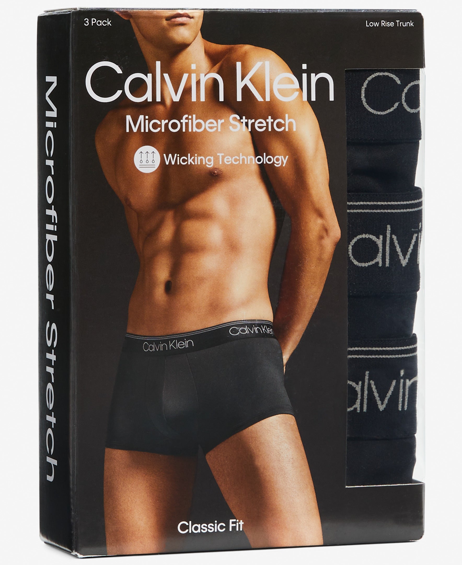  Calvin Klein Micro Fiber Stretch Low Rise Trunk 3 Pack - Black - Bonton