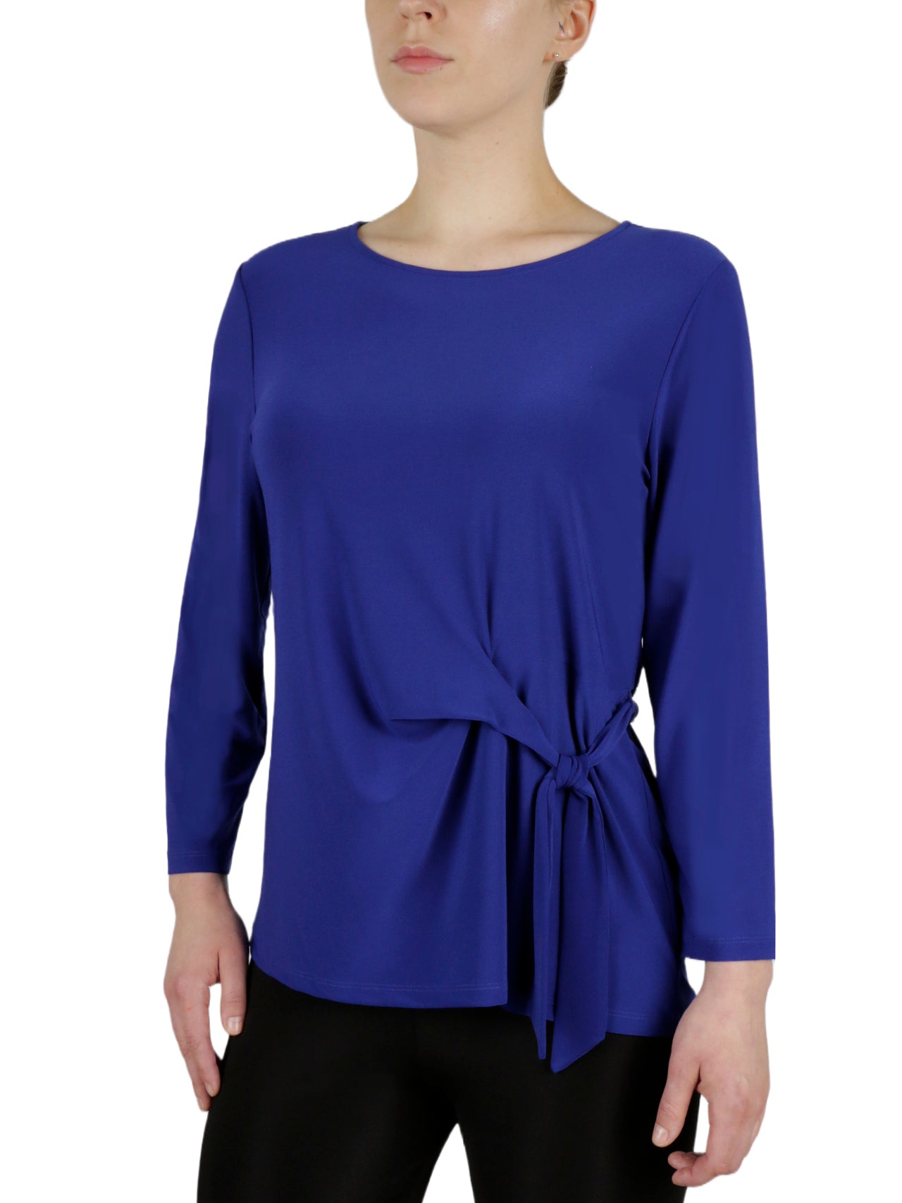  Kasper 3 Quater Tie Front Solid Ity Top - Royal Blue - Bonton