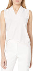  Anne Klein Triple Pleat Split Neck Top - White - Bonton