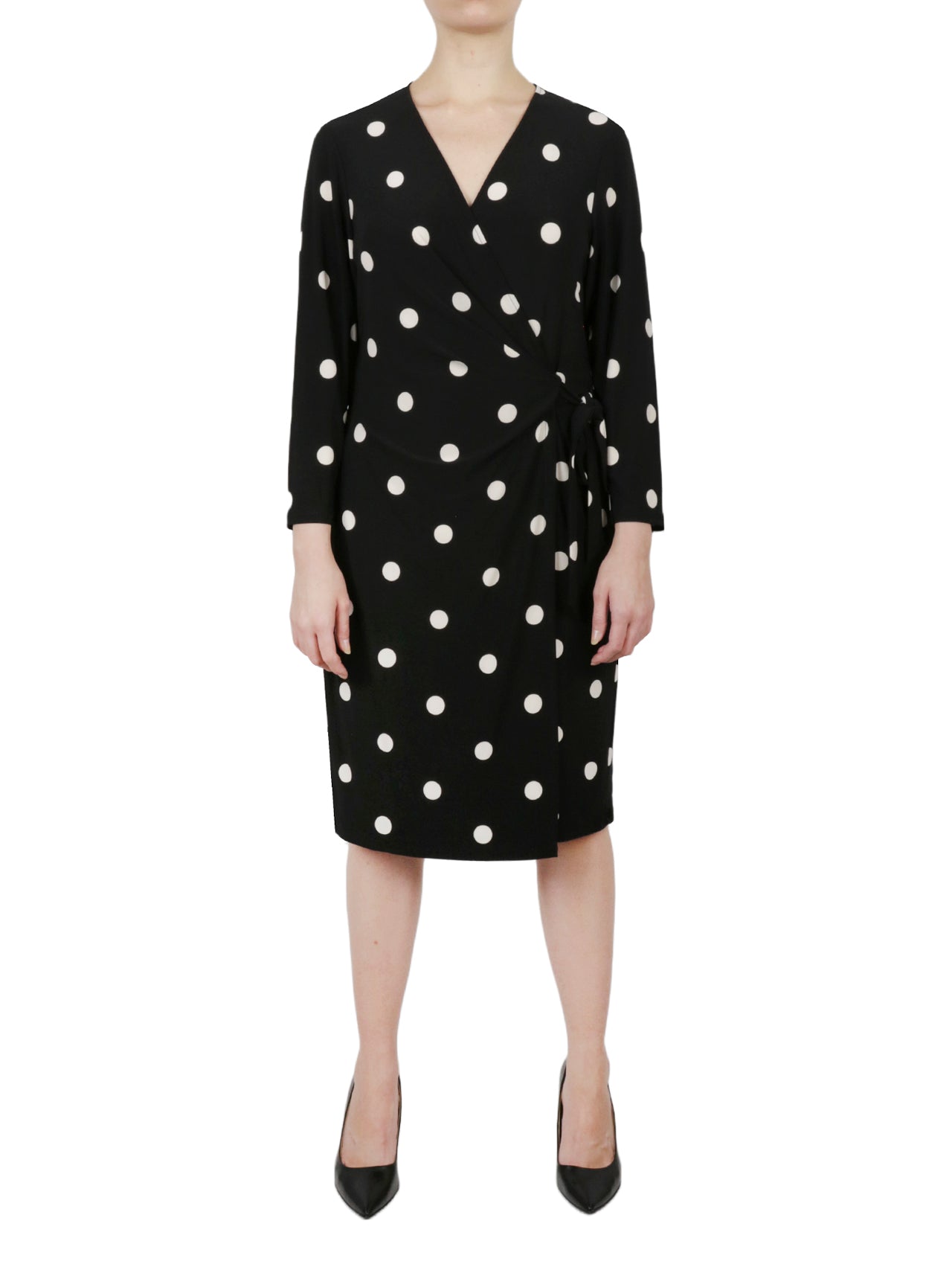  Anne Klein Ity Sutton Dot Printed Classic Wrap Dress - Anne Black/ Anne White - Bonton