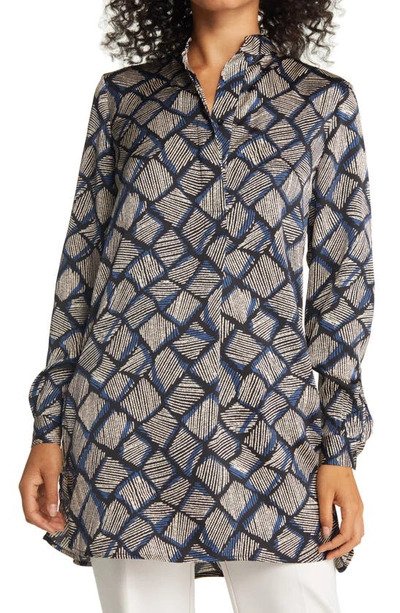  Anne Klein Printed Nehru Tunic - Anne BlackBlue Jay Combo - Bonton