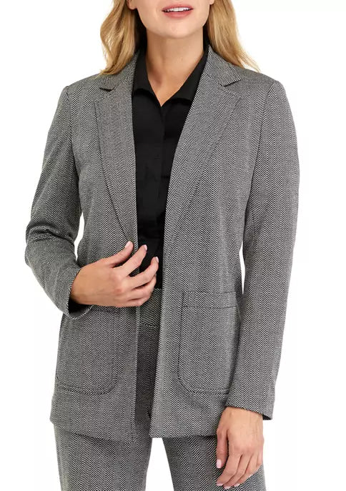  Anne Klein Notched Collar Jacket With Patch Pockets - Anne Black/ White - Bonton