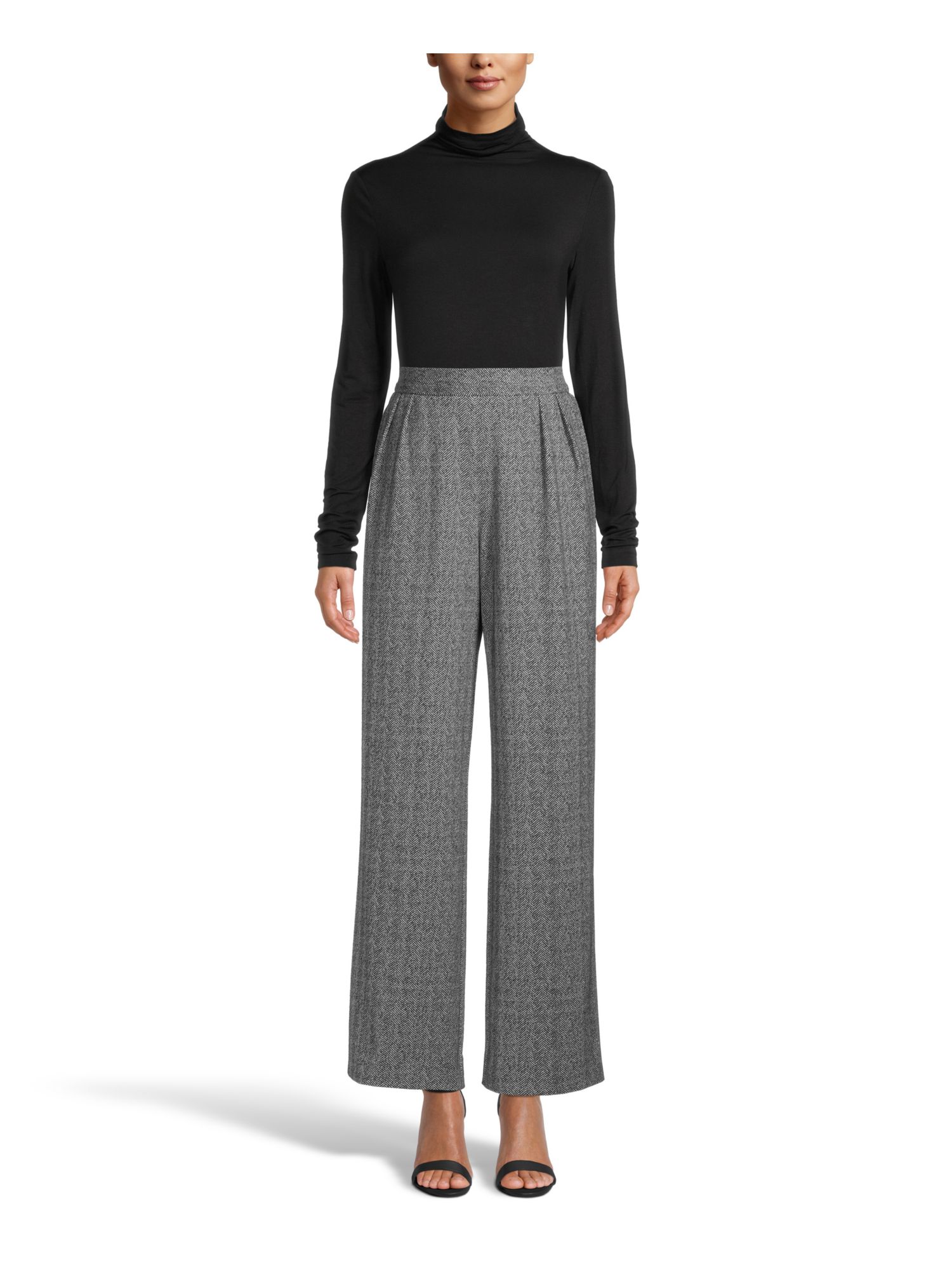  Anne Klein Herringbone Pull On Wide Leg - Anne Black/ White - Bonton