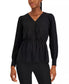  Anne Klein Pleated Sleeve V Neck Blouse - Anne Black - Bonton