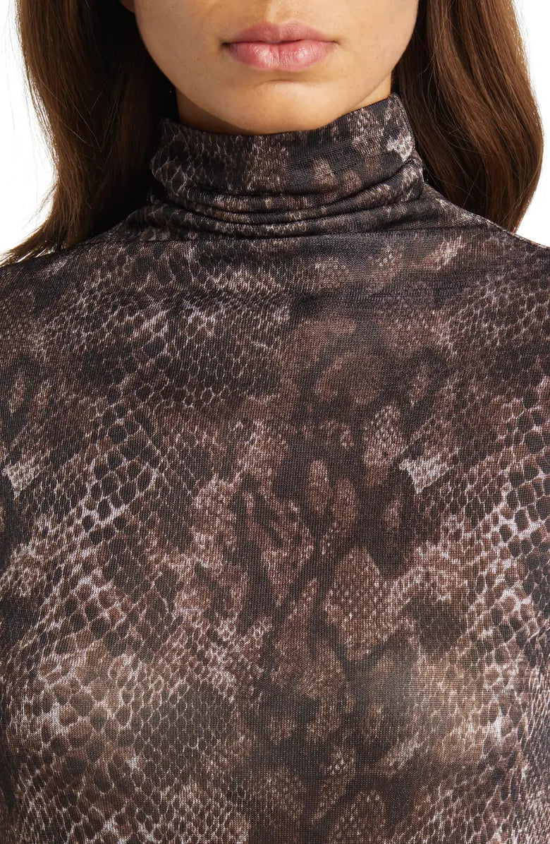  Anne Klein Seamless Printed Turtleneck - Brown Snakeskin - Bonton