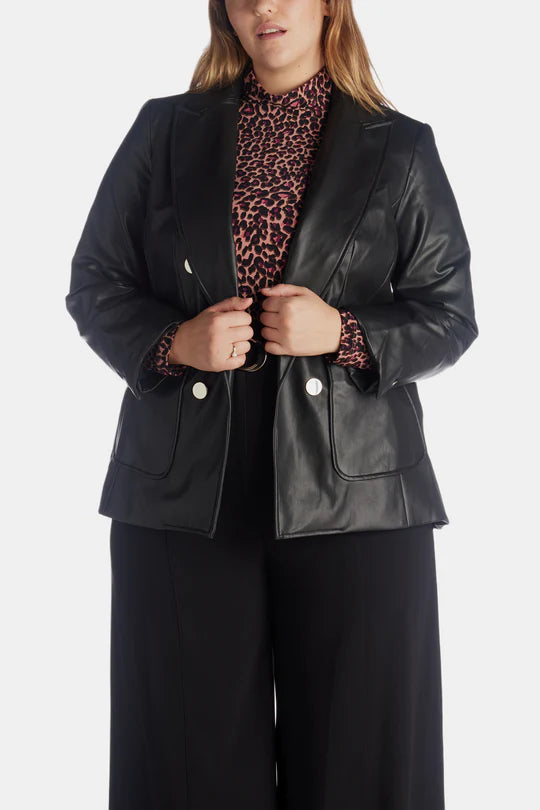  Anne Klein Plus Size Vegan Leather Faux Double Breasted Jacket - Anne Black - Bonton