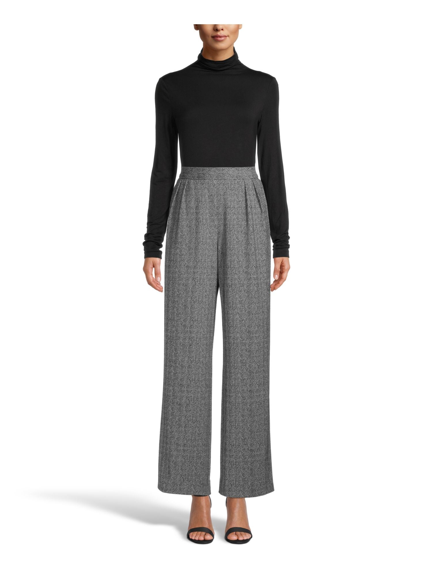  Anne Klein Herringbone Pull On Wide Leg - Anne Black/ White - Bonton