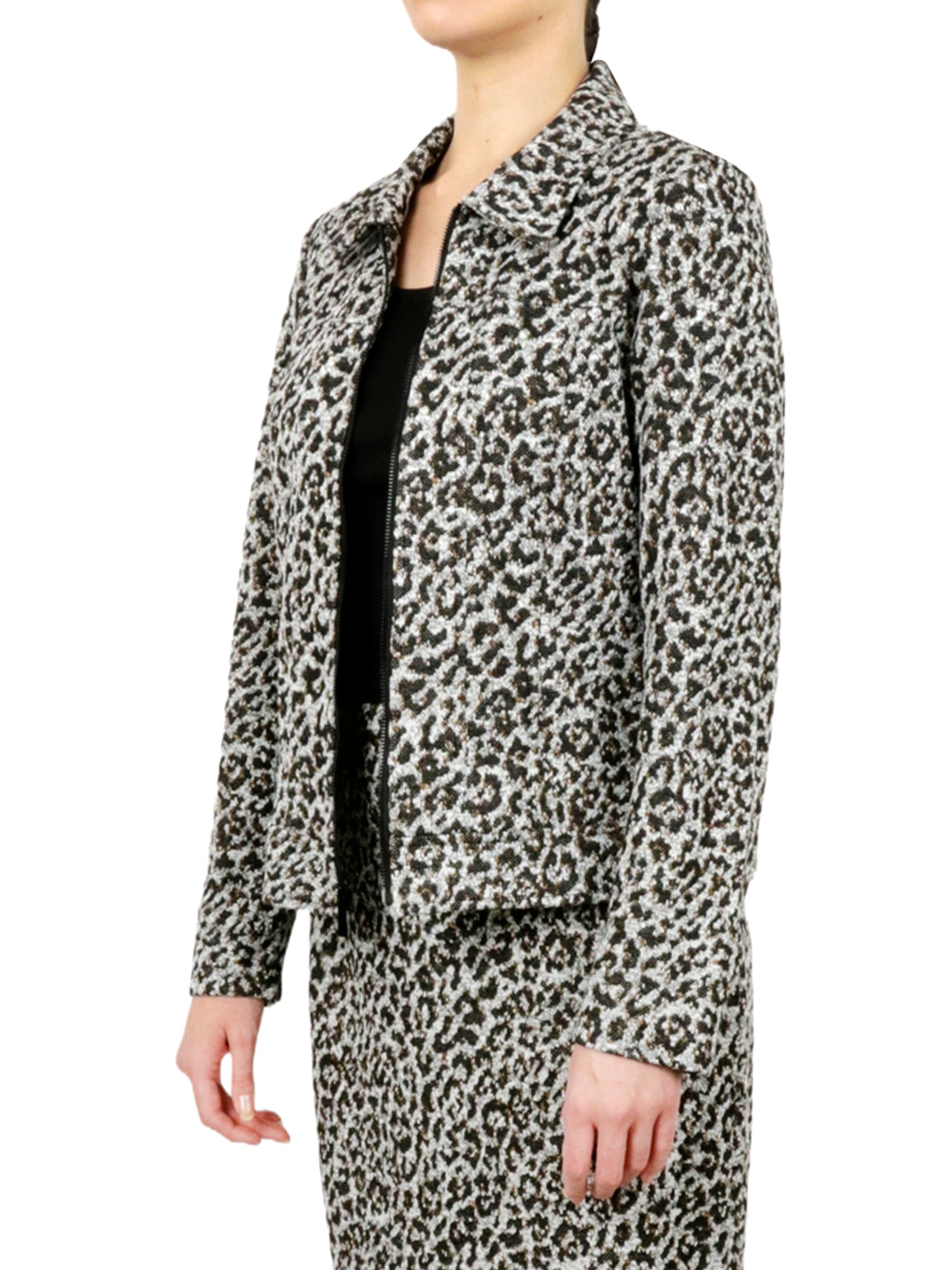 Kasper Zip Front Seamed Jacket Animal Stretch Jacquard - Doe Combo - Bonton