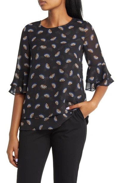  Anne Klein Double Layer Blouse with Double Flare Sleeve - Anne Black Combo - Bonton