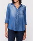   Velvet Heart 3/4 Cuffed Sleeve Button Down Shirt Single Chest Pocket Hi Low Hem - Calva - Bonton