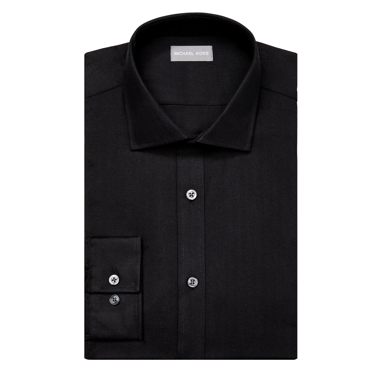  Michael Kors Michael Kors Slim Fit Herringbone Dress Shirt - Black - Bonton