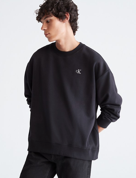  Calvin Klein Long Sleeves Archive Logo Fleece Crewneck - Black Beauty - Bonton