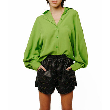  Ciebon Amira Oversized Button Down Satin Top - Green - Bonton