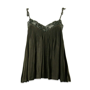  Ciebon Syvan Pleated Lace Trim Cami Top - Green - Bonton